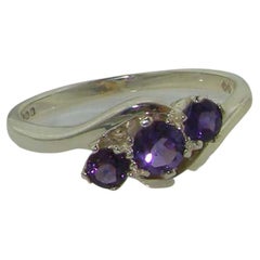 10k White Gold Natural Amethyst Trilogy Ring - Customizable