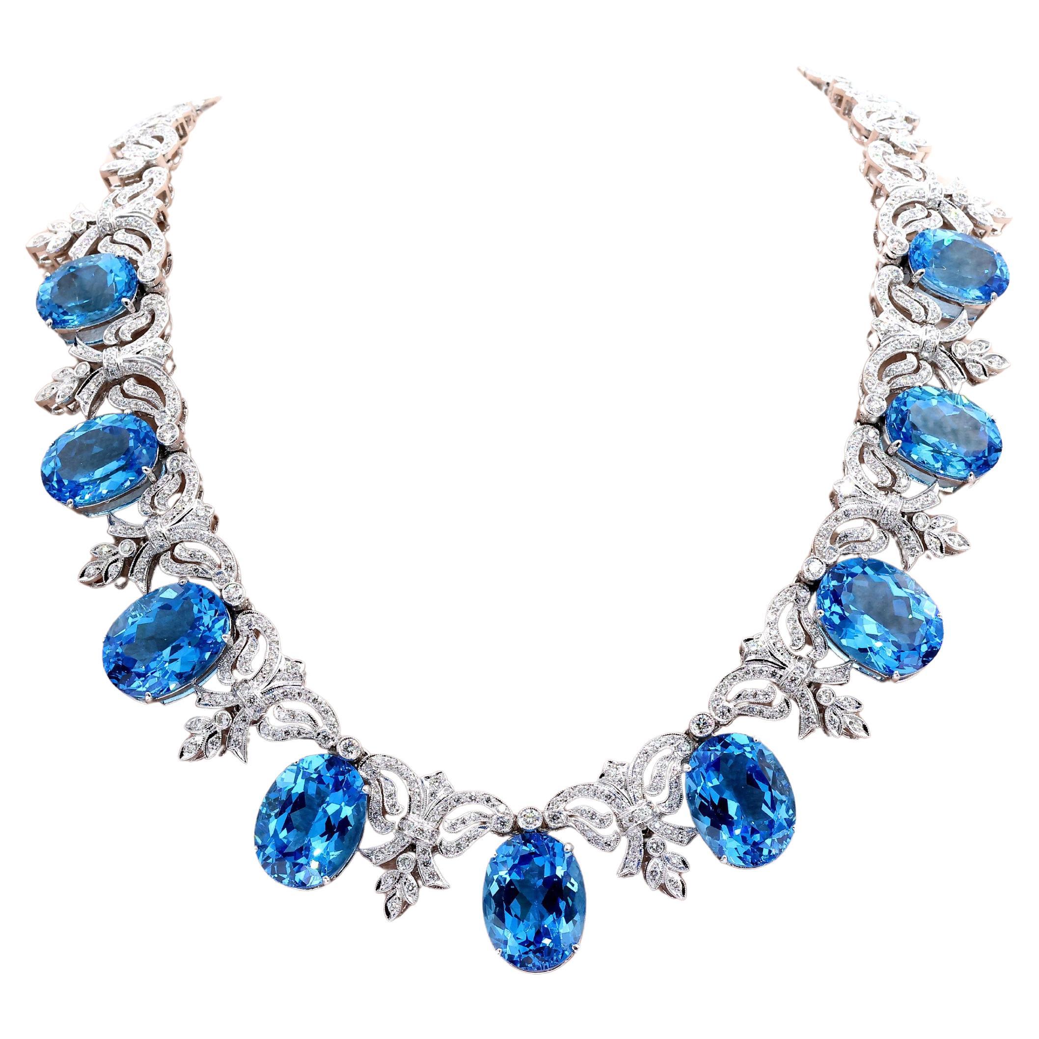 Collana Elegance in oro bianco 10K con diamante naturale e topazio reale blu
