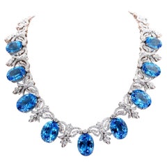 Collana Elegance in oro bianco 10K con diamante naturale e topazio reale blu