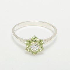 10k White Gold Natural Diamond & Peridot womens Cluster Ring Customizable