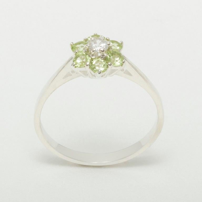 For Sale:  10k White Gold Natural Diamond & Peridot womens Cluster Ring Customizable 4