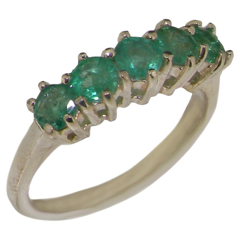 For Sale:  10K White Gold Natural Emerald Eternity Ring, Customizable