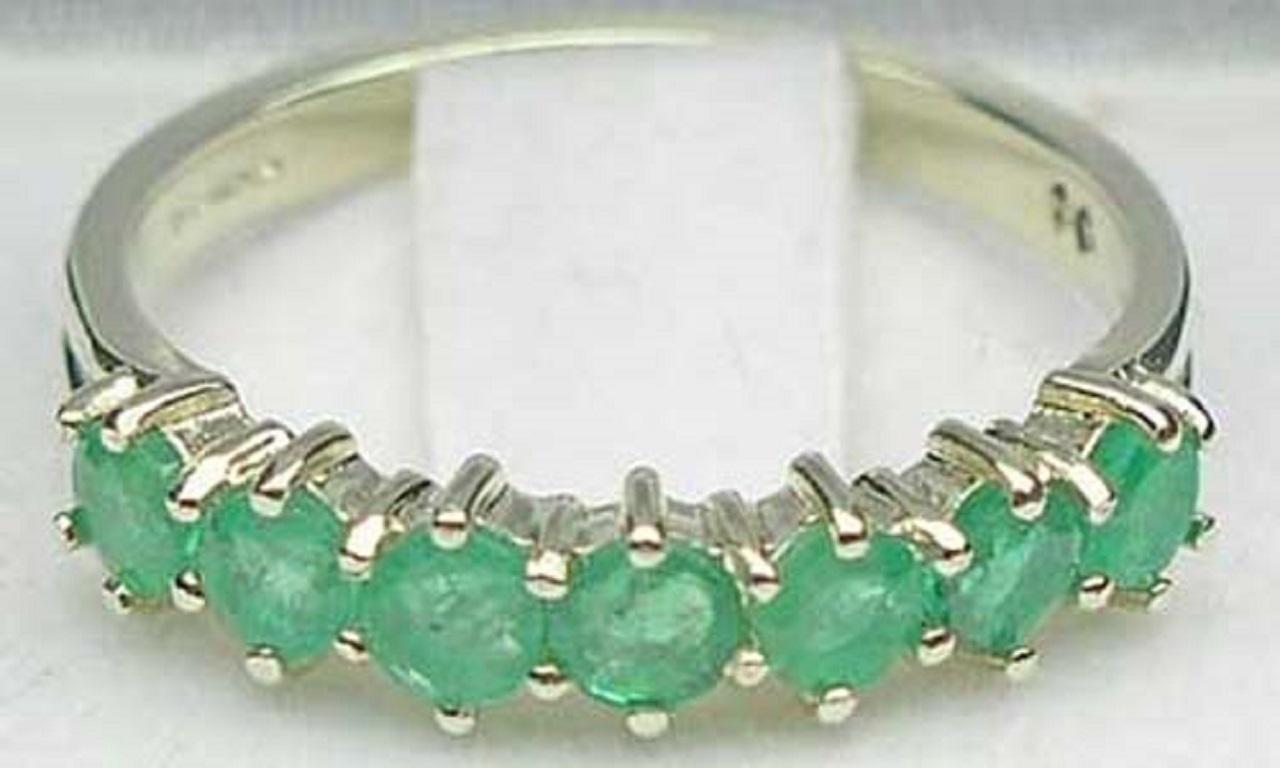 For Sale:  10k White Gold Natural Emerald Womens Eternity Ring, Customizable 2