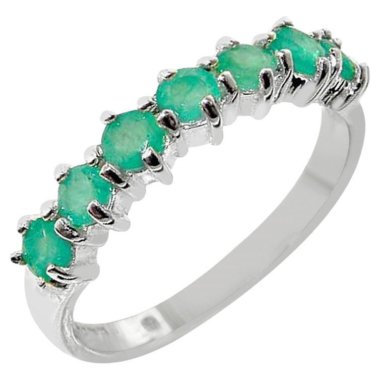 10k White Gold Natural Emerald Womens Eternity Ring, Customizable