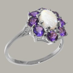 10k White Gold Natural Opal & Amethyst Womens Cluster Ring, Customizable