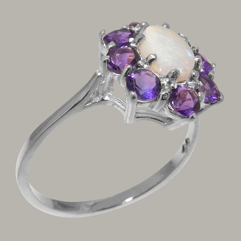 For Sale:  10k White Gold Natural Opal & Amethyst Womens Cluster Ring, Customizable 3