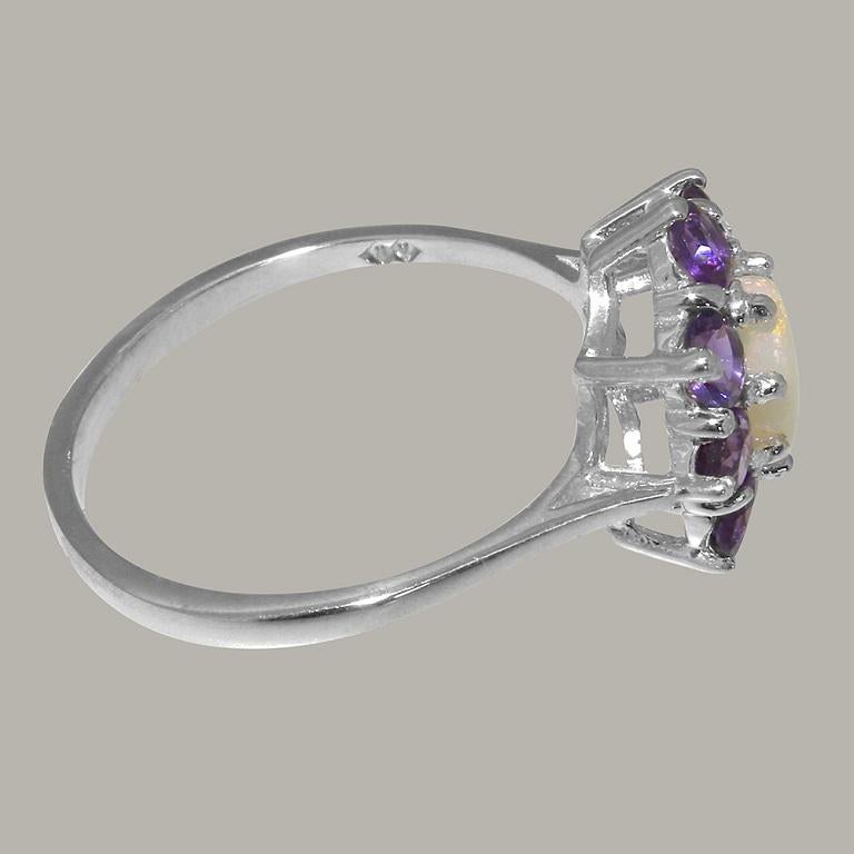 For Sale:  10k White Gold Natural Opal & Amethyst Womens Cluster Ring, Customizable 4