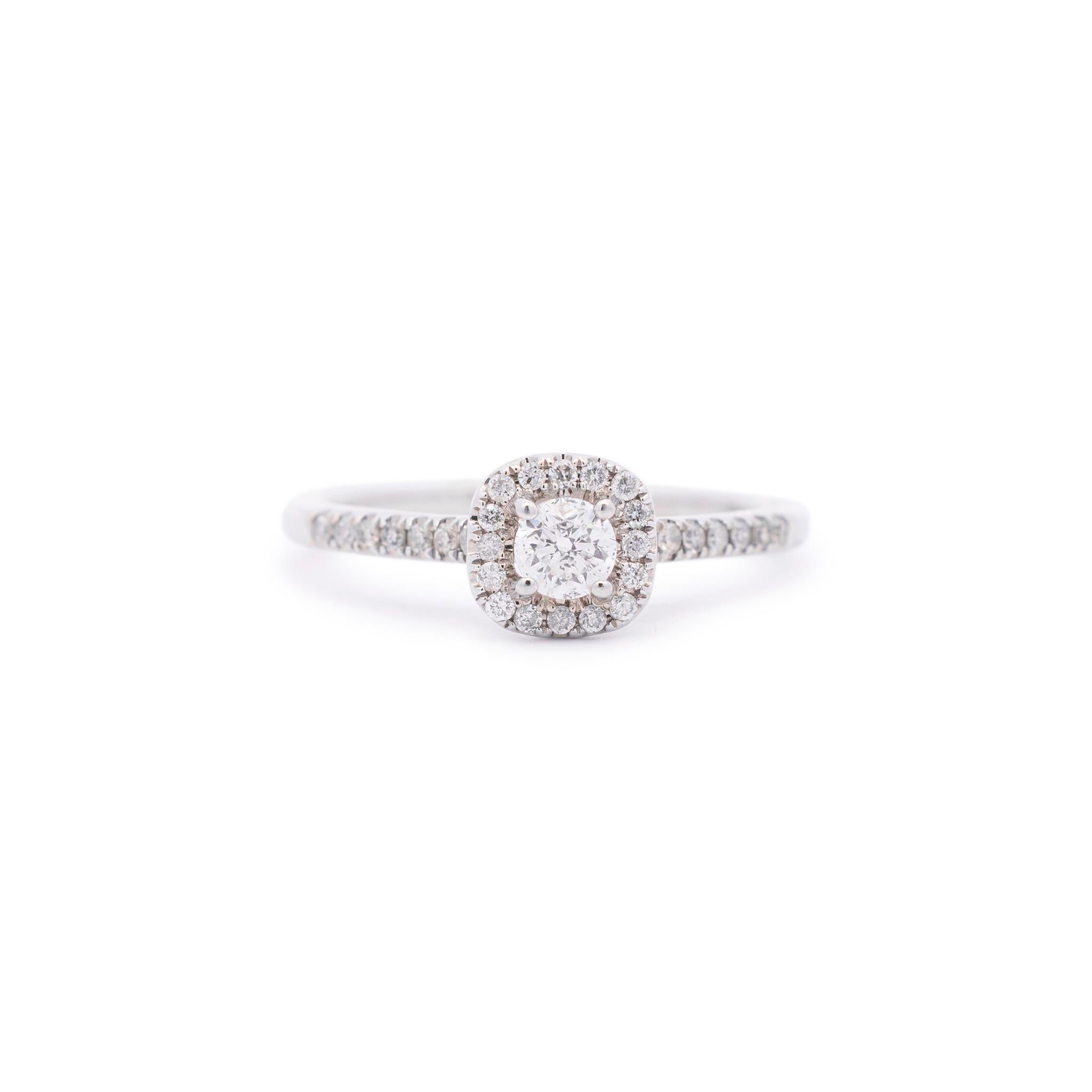 10K White Gold Natural Round Diamond Halo Engagement Ring 