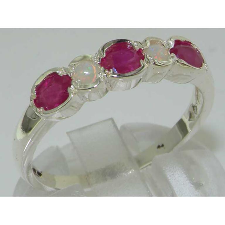 For Sale:  10k White Gold Natural Ruby & Diamond Womens Eternity Ring 2