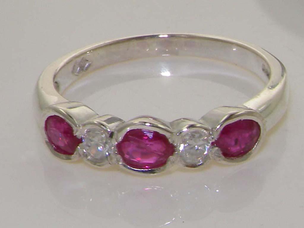 For Sale:  10k White Gold Natural Ruby & Diamond Womens Eternity Ring 6