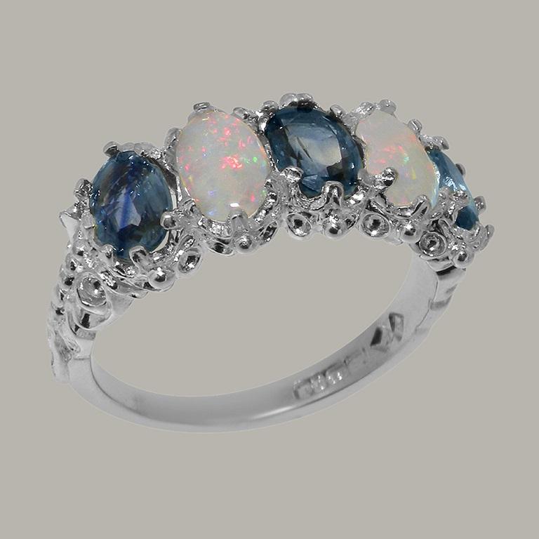For Sale:  10k White Gold Natural Sapphire & Opal Womens Eternity Ring Customizable 3