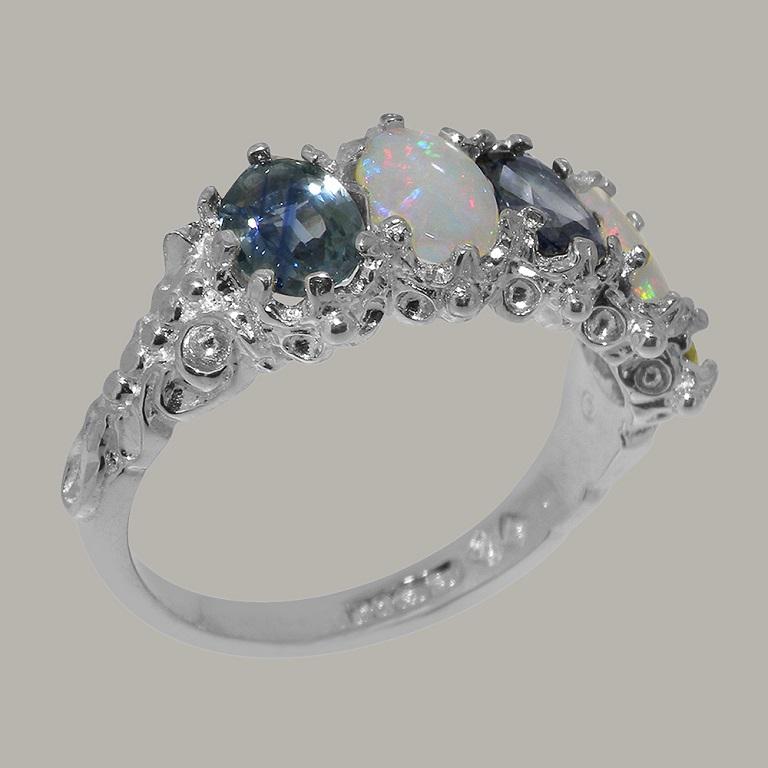 For Sale:  10k White Gold Natural Sapphire & Opal Womens Eternity Ring Customizable 4