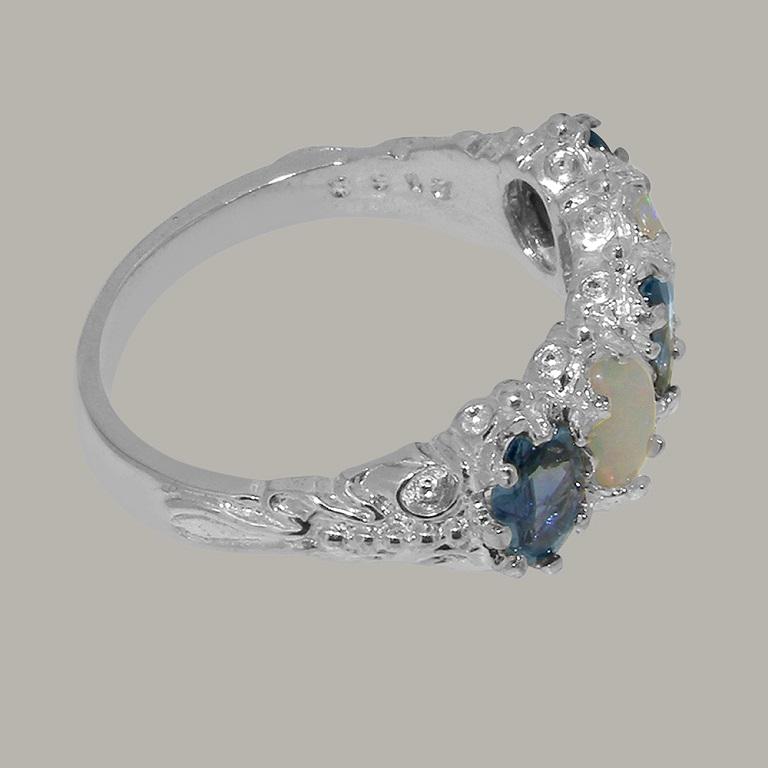 For Sale:  10k White Gold Natural Sapphire & Opal Womens Eternity Ring Customizable 5