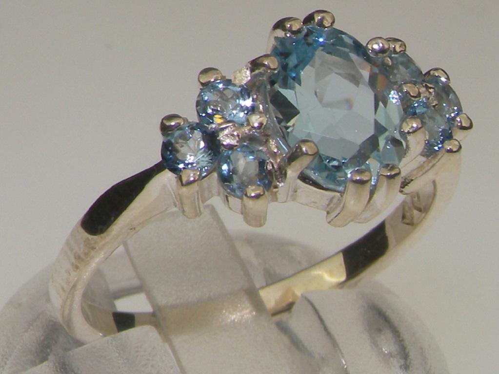 For Sale:  10k White Gold Natural Vibrant Aquamarine Solitaire Style Ring Customizable 2