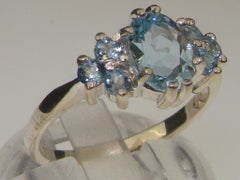 10k White Gold Natural Vibrant Aquamarine Solitaire Style Ring Customizable