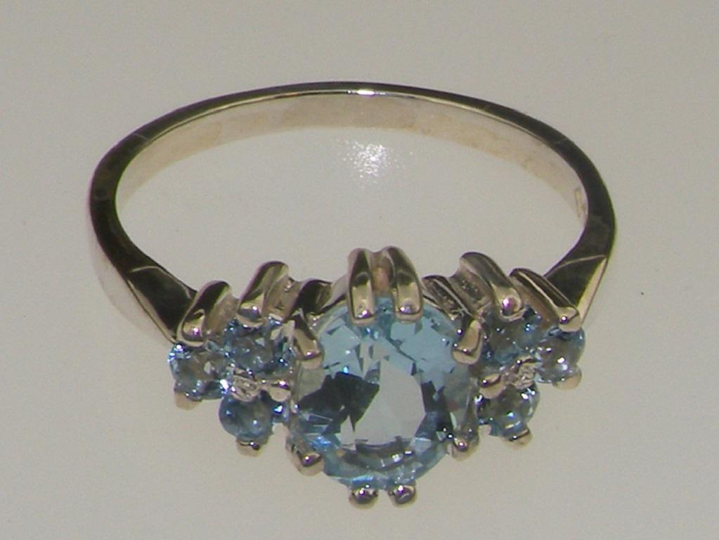 For Sale:  10k White Gold Natural Vibrant Aquamarine Solitaire Style Ring Customizable 5