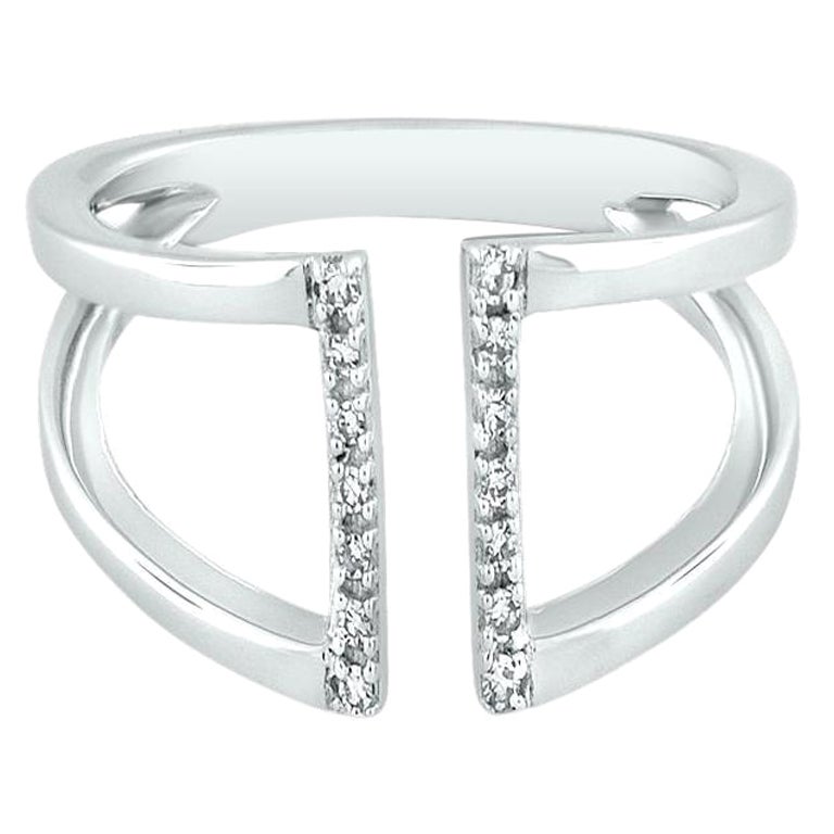 Offener Bar-Diamantring aus 10 Karat Weißgold im Angebot