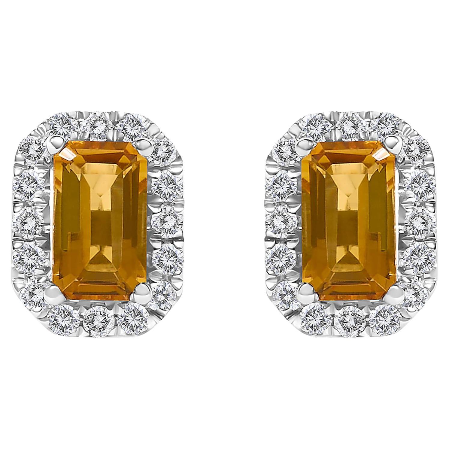 Boucles d
oreilles octogonales en or blanc 10K avec citrine orange et halo de diamants 1/7 Cttw