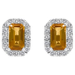 10K White Gold Orange Citrine and 1/7 Cttw Diamond Halo Octagonal Earrings