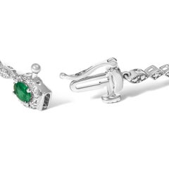 10K Weißgold Ovaler Grüner Smaragd & Diamant Abwechselndes A Link-Armband