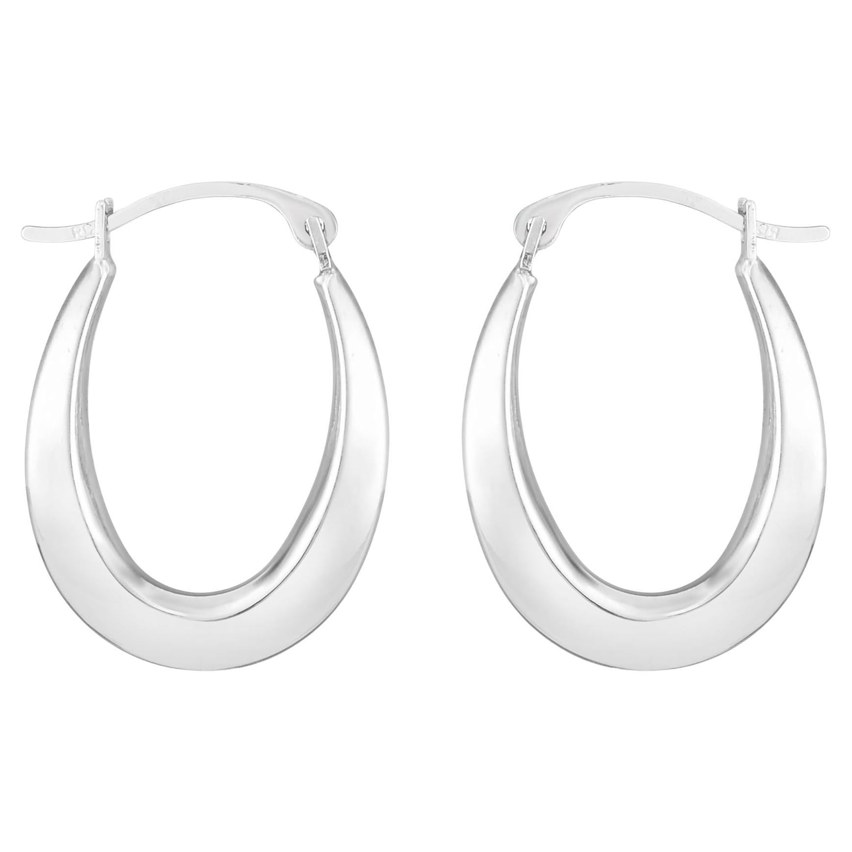 10K White Gold Oval Hoop Earrings