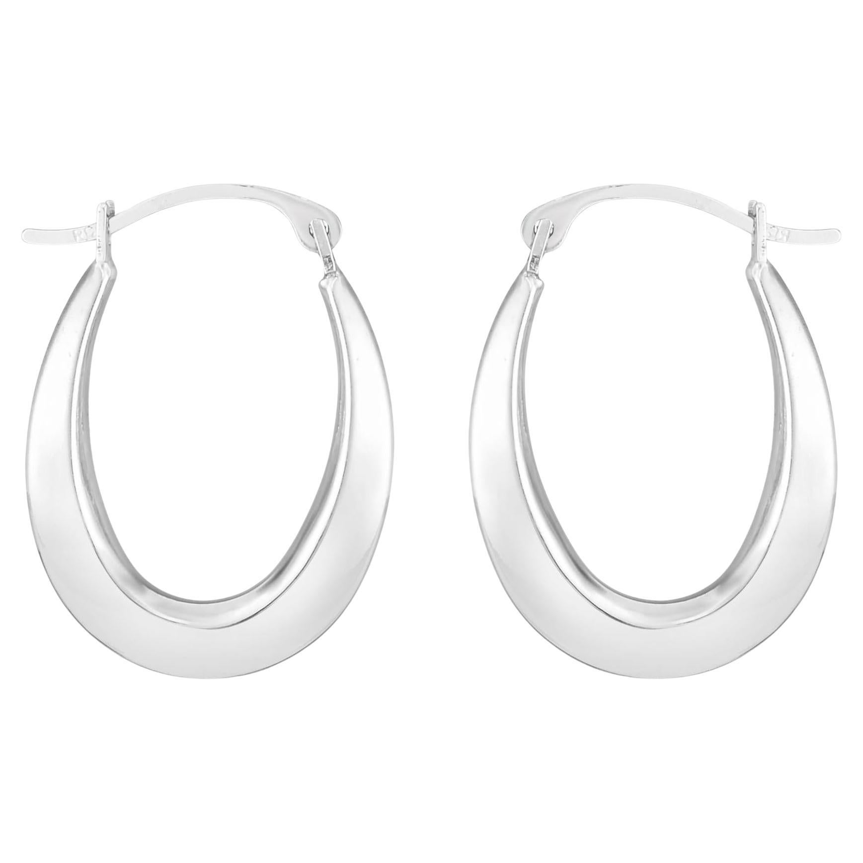 10K White Gold Oval Hoop Earrings