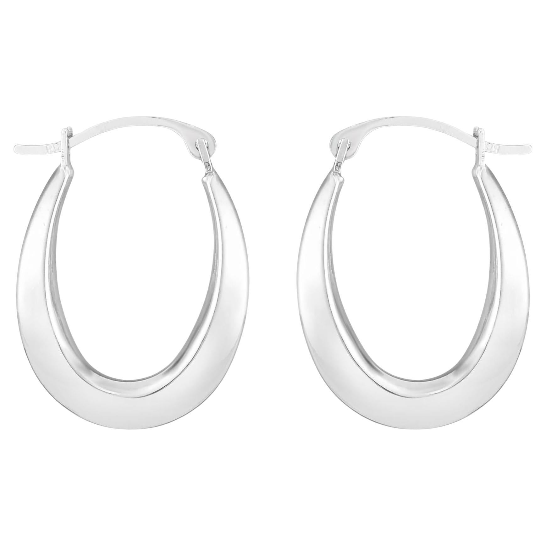 10K White Gold Oval Hoop Earrings For Sale