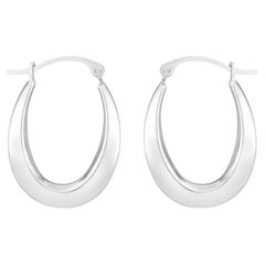 10K White Gold Oval Hoop Earrings