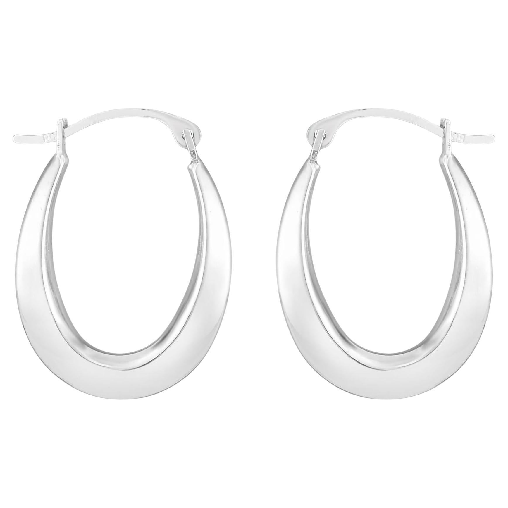 Pendientes de aro ovalados de oro blanco de 10 quilates