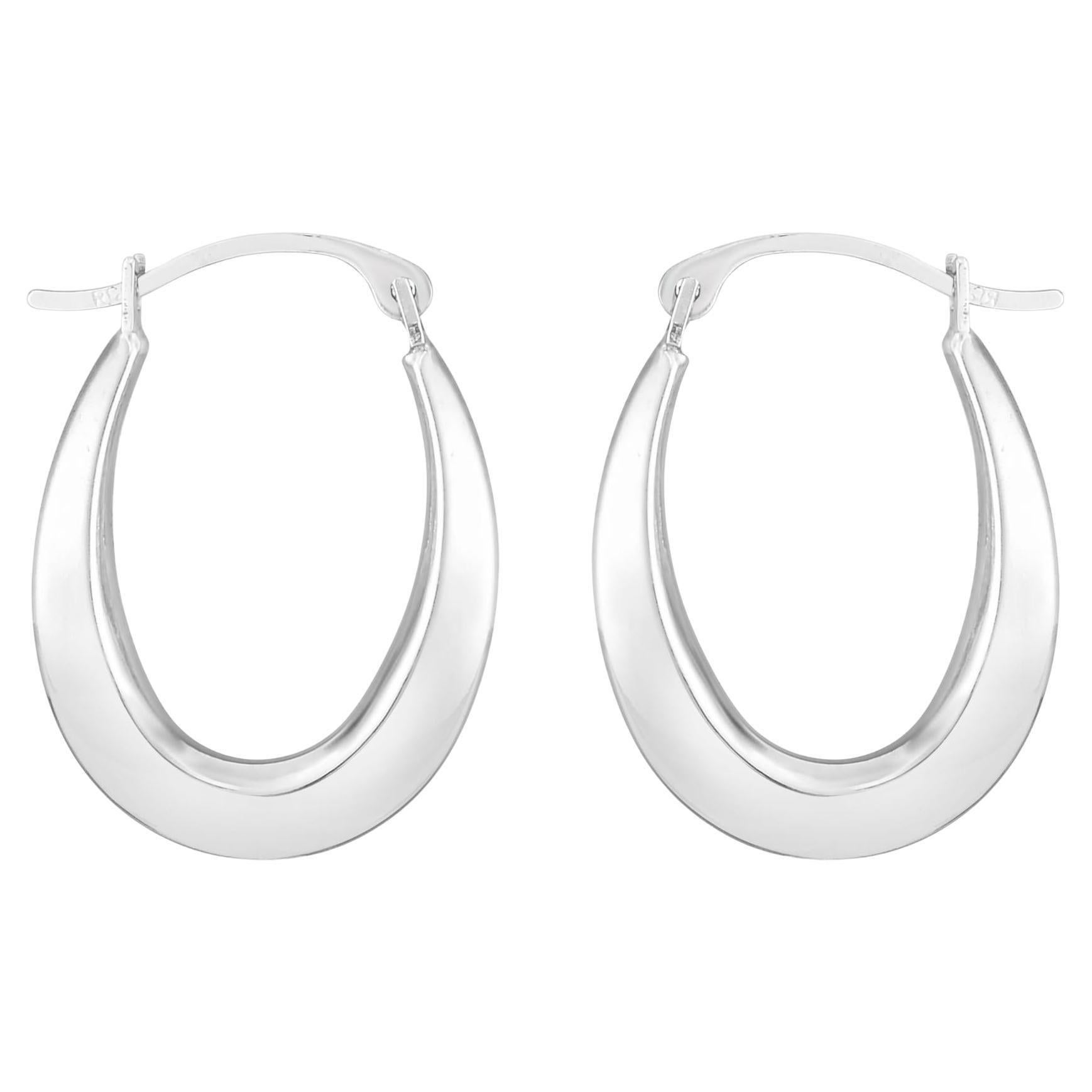 10K White Gold Oval Hoop Earrings
