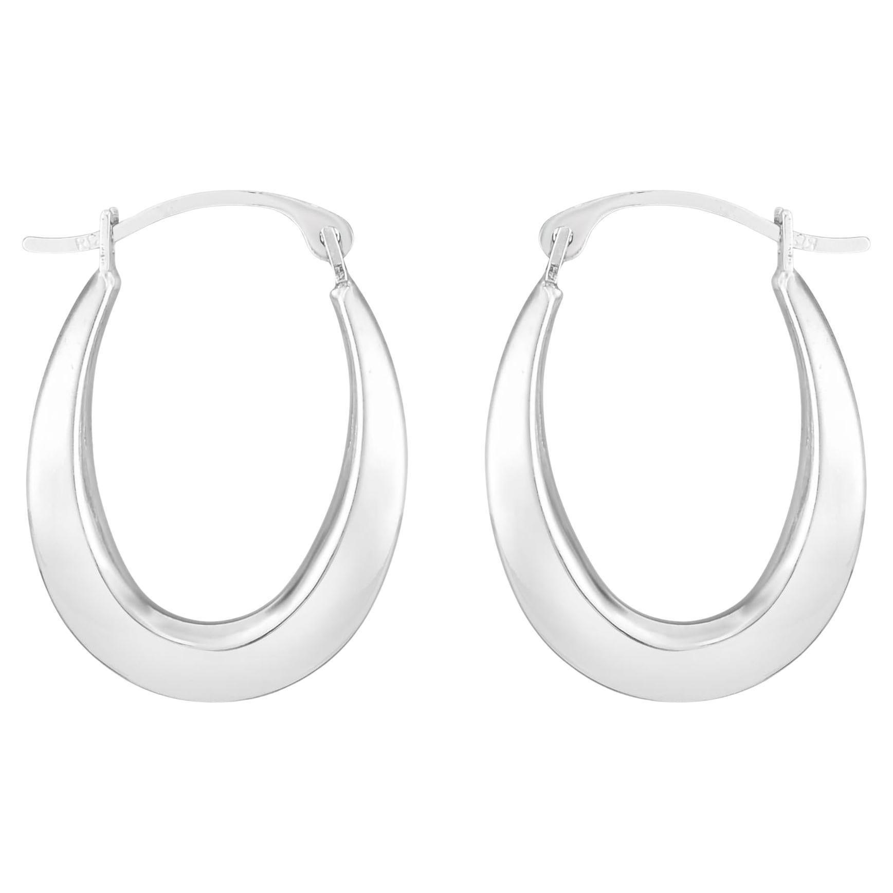 10K White Gold Oval Hoop Earrings