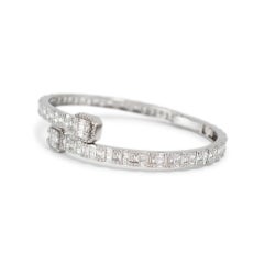 10K White Gold Pave Baguette & Round Diamond Bangle Bracelet
