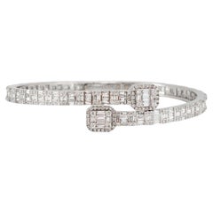 10K White Gold Pave Baguette & Round Diamond Bangle Bracelet