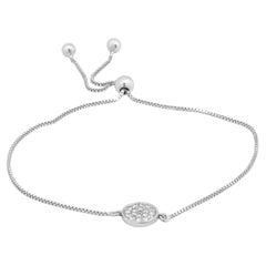 Pulsera ajustable con disco de oro blanco de 10K con pavé de diamantes, de 6,5 a 8,5"