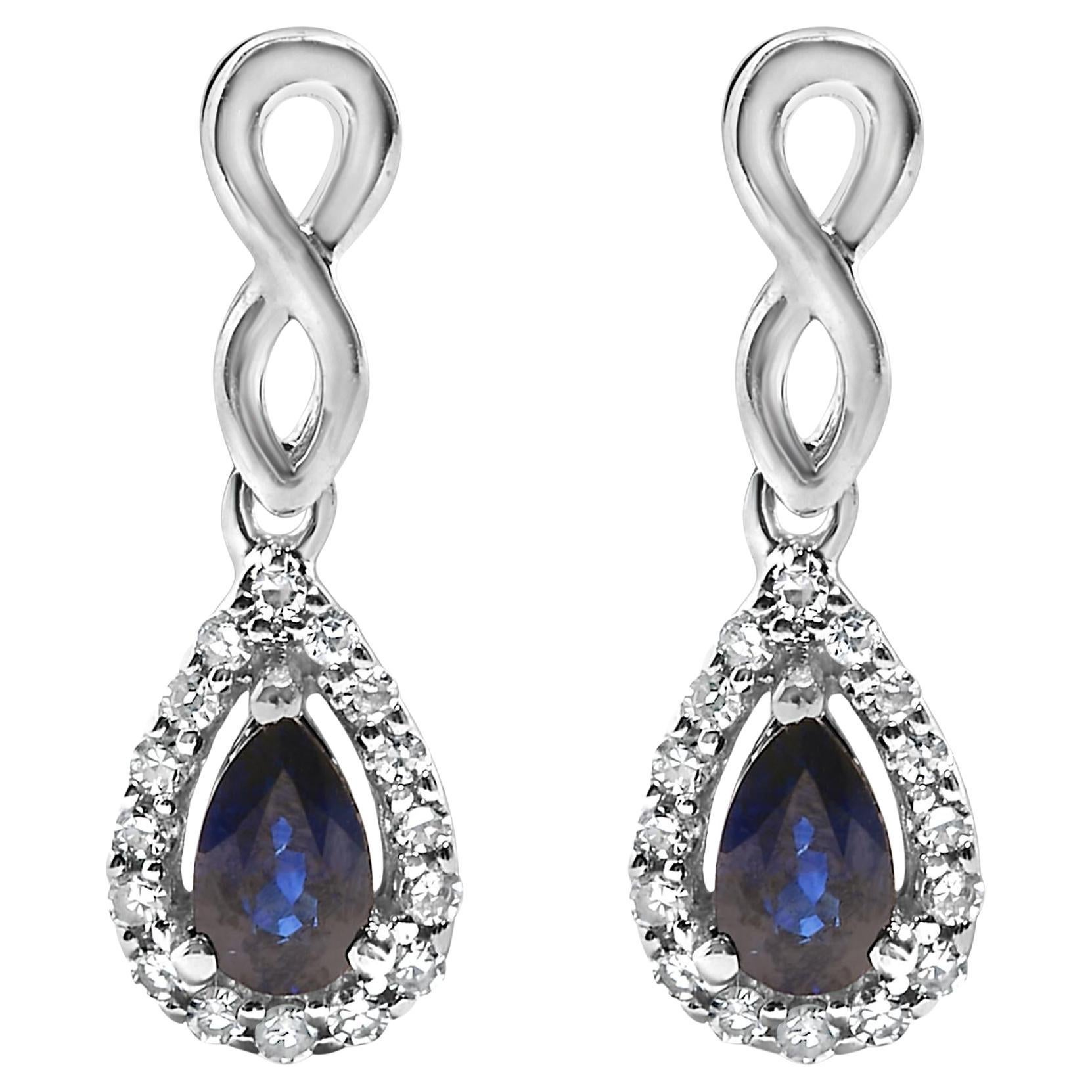 Orecchini pendenti Infinity in oro bianco 10K con zaffiro blu taglio pera e diamante da 1/7 ctw
