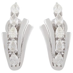 0.72Ct Pear Shape Diamond 10K White Gold Graduated Statement Hoop Earrings