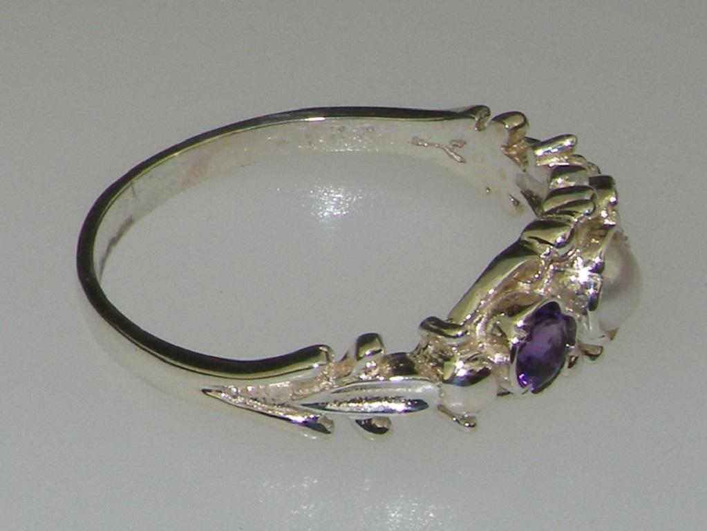 For Sale:  10k White Gold Pearl & Amethyst Womens Trilogy Ring - Customizable  4