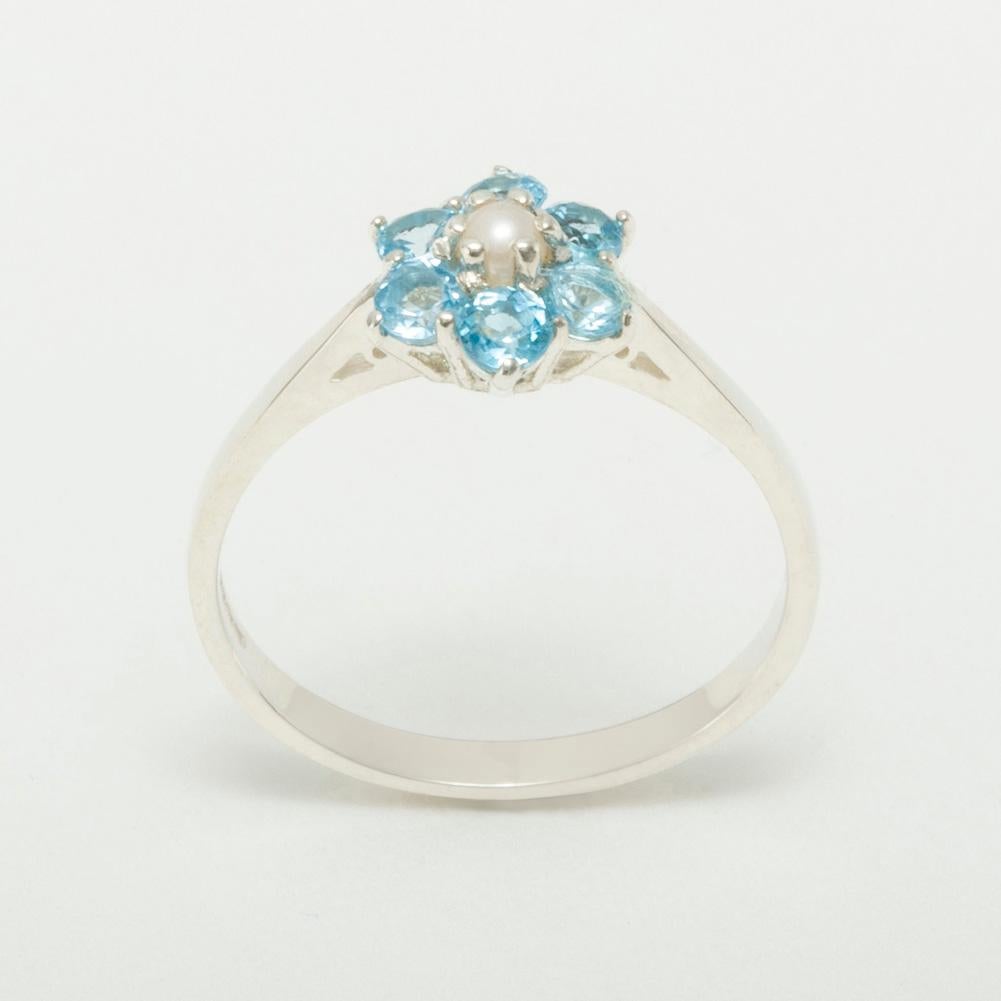 For Sale:  10k White Gold Pearl & Blue Topaz Womens Cluster Ring 2
