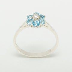 10k White Gold Pearl & Blue Topaz Womens Cluster Ring