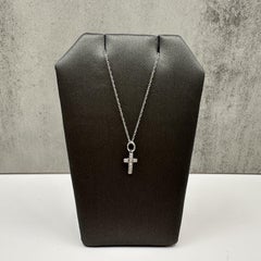 10K White Gold Petite Diamond Cross Necklace 0.03ct 18 Inch