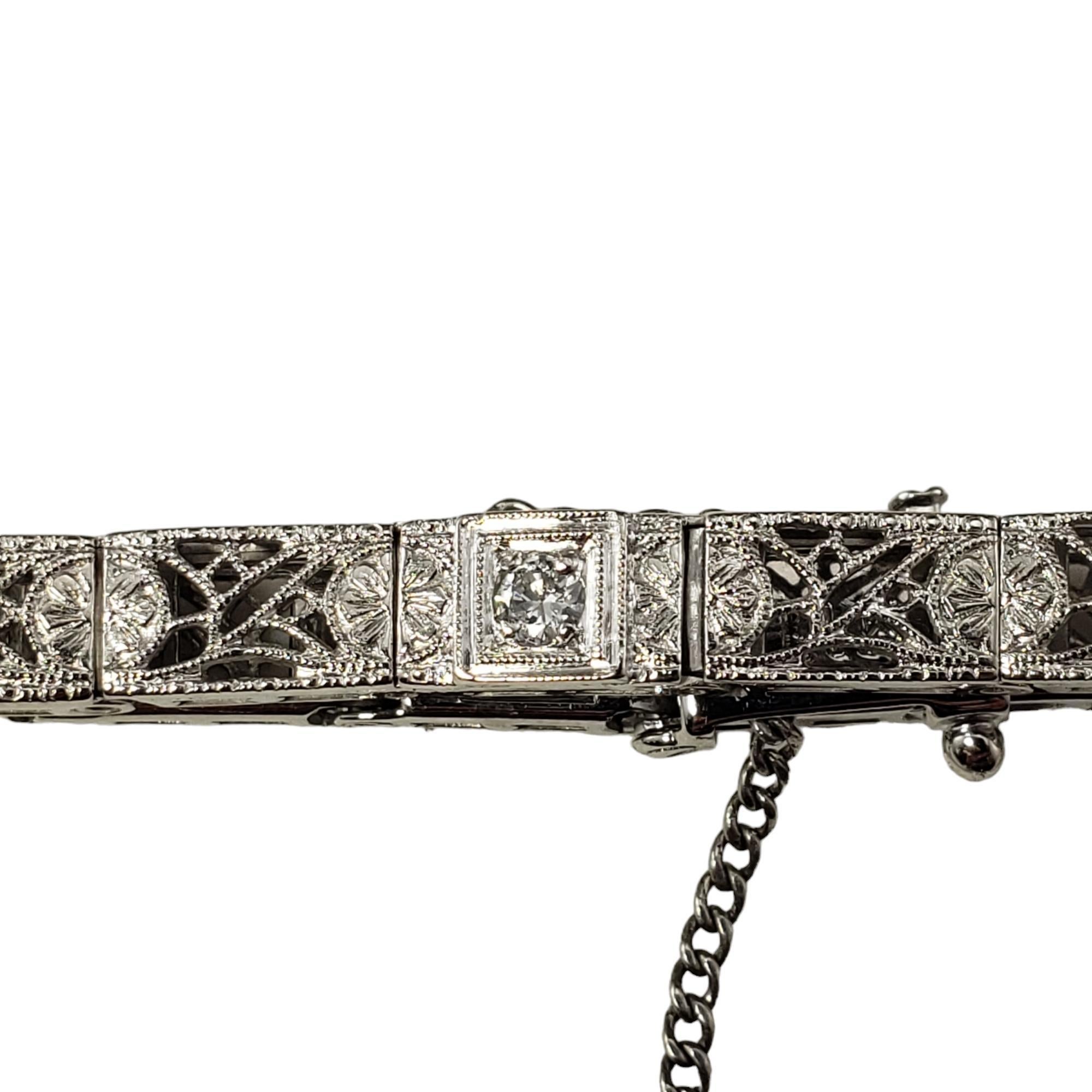 Square Cut 10K White Gold Platinum Filigree Synthetic Sapphire and Diamond Bracelet #19092