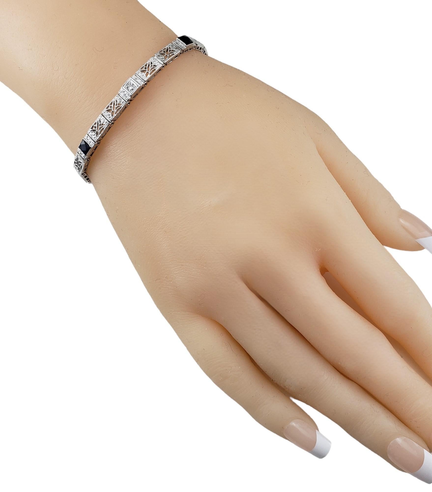 10K White Gold Platinum Filigree Synthetic Sapphire and Diamond Bracelet #19092 2