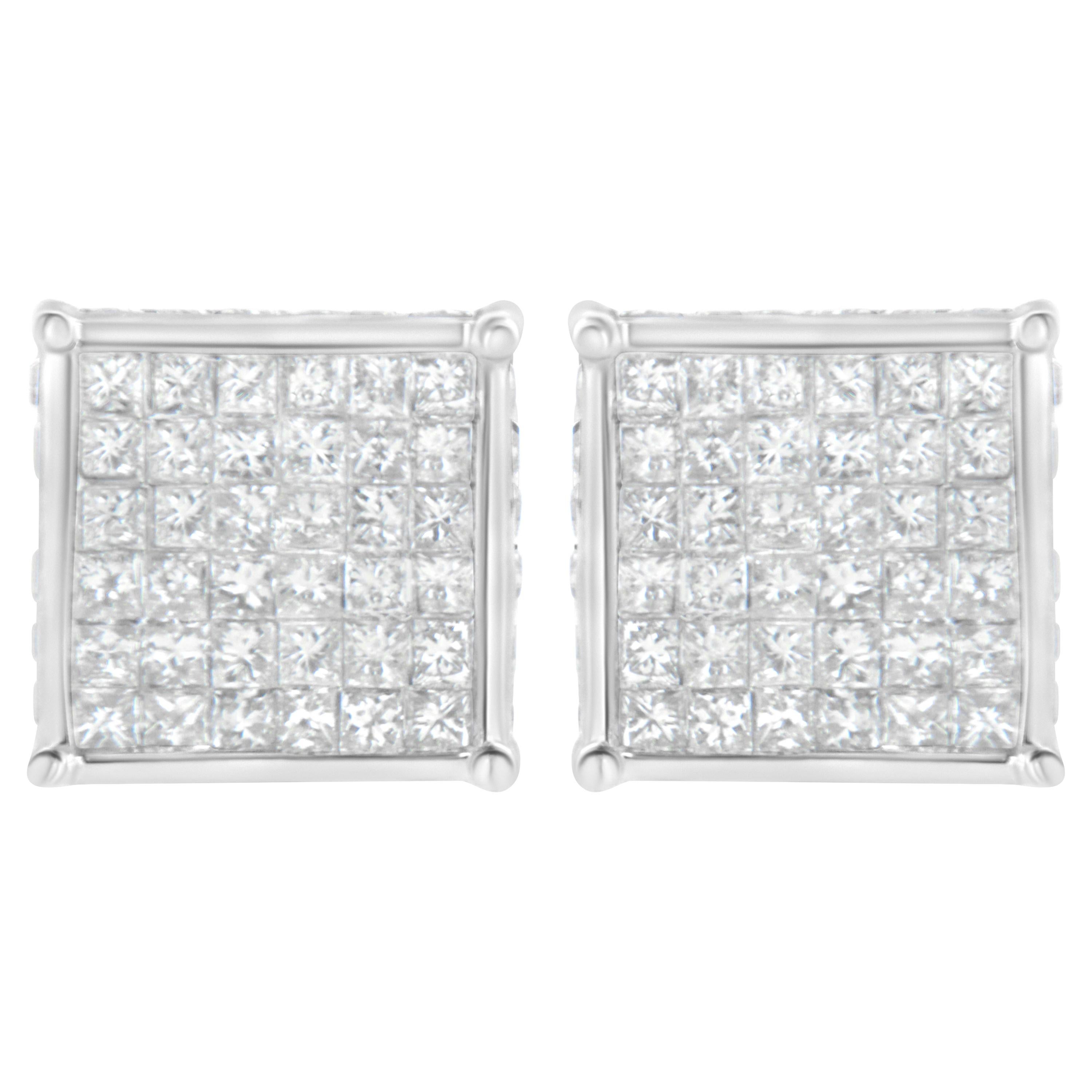 Clous d'oreilles en or blanc 10 carats avec composite de diamants taille princesse de 2,0 carats