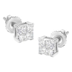 10K Weißgold Prinzessinnen-Schliff Diamant 4 Steine zusammengesetzte Quad-Ohrstecker