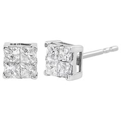 10K White Gold Princess-Cut Diamond Composite Square Shape Stud Earrings