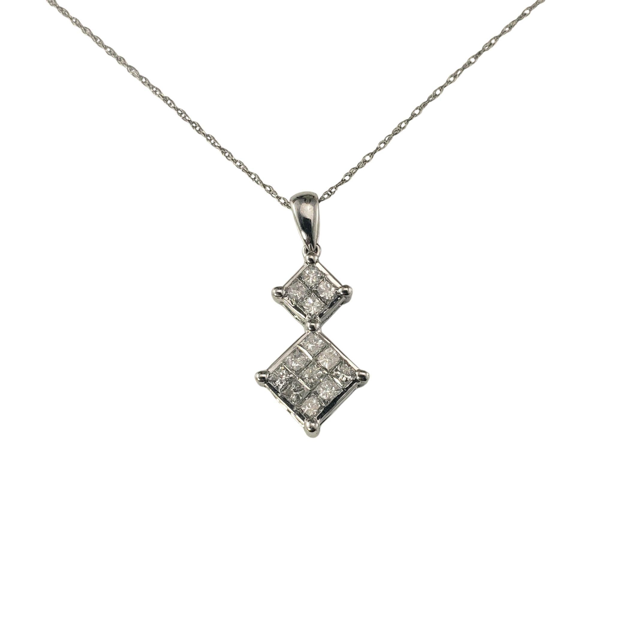 Collana con ciondolo con diamante taglio principessa in oro bianco 10K #23405