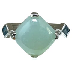 10K White Gold Radiant Moonstone Ring with Blue Topaz & Diamond Accents