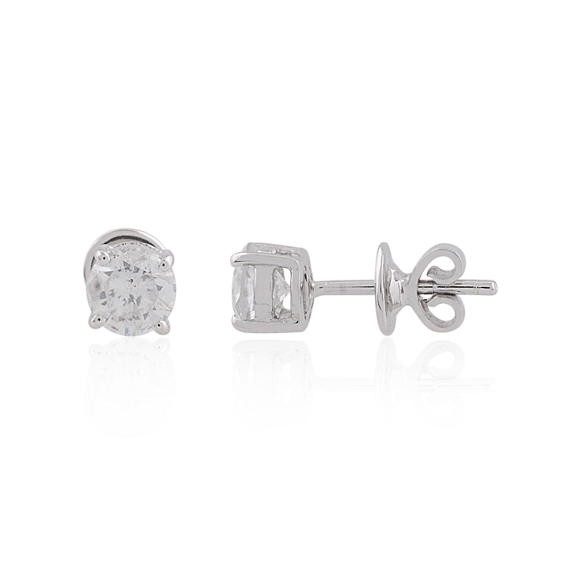 Round Cut SI Clarity HI Color Solitaire Diamond Minimalist Stud Earrings 10k White Gold For Sale