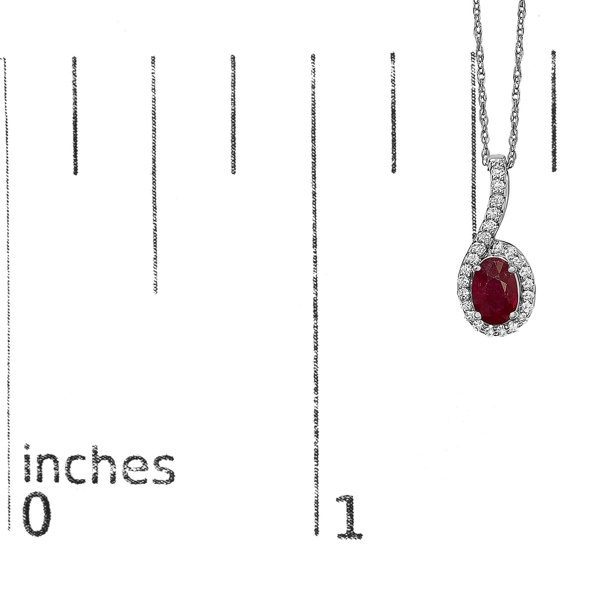 10K White Gold Red Ruby and Diamond Accent Teardrop Pendant Necklace In New Condition For Sale In New York, NY