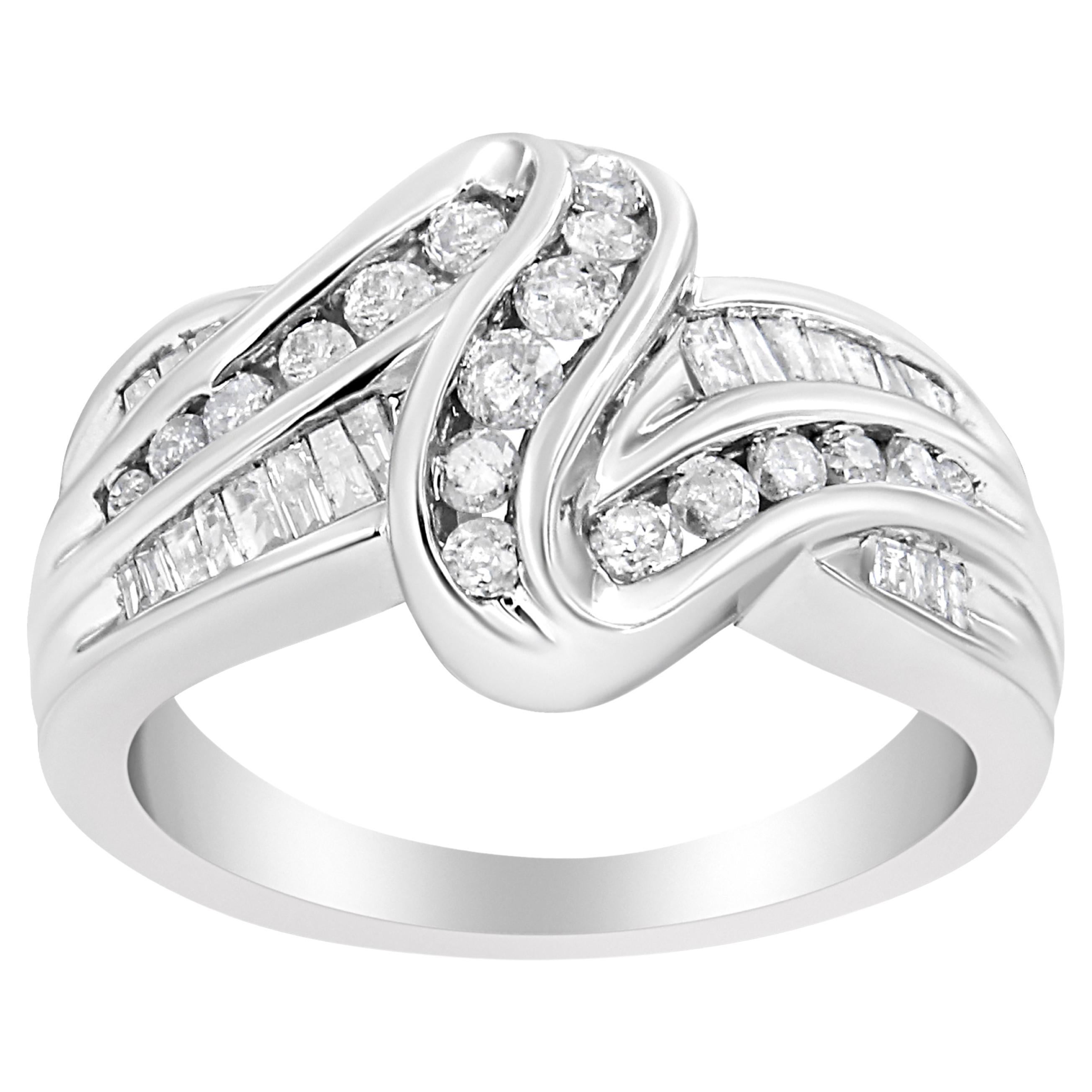 Bypass-Ring aus 10 Karat Weißgold mit 3/4 Karat Diamant im Rundschliff im Angebot